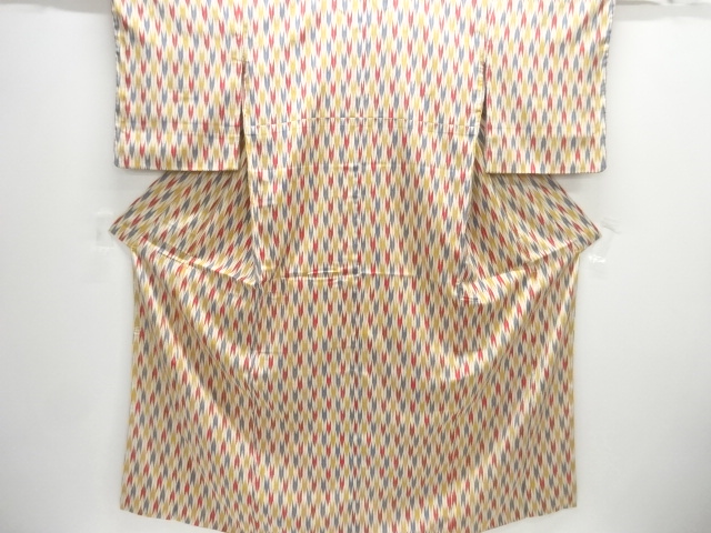 JAPANESE KIMONO / ANTIQUE OMESHI / TAISHO ROMAN STYLE / SILK / WOVEN ARROW FEATHER KASURI